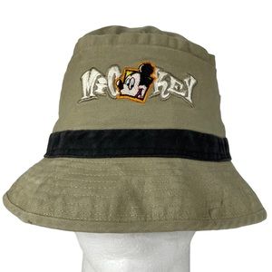 Vintage Disney Parks Mickey Mouse Embroidered Bucket Sun Hat Cap Spell Out OSFA